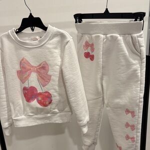 Tweenstyle White Pajama Set with Pink Bow and Cherry Design